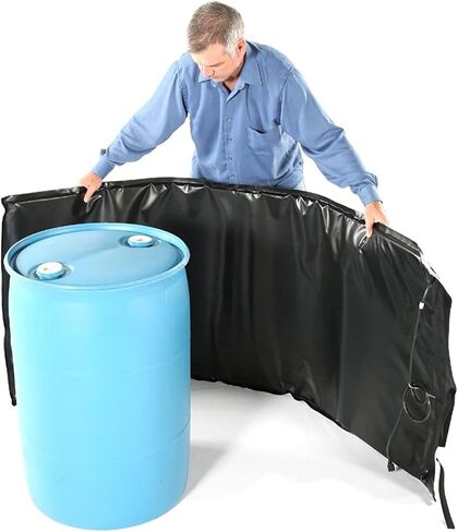 Powerblanket BH55RR-80 درجة صناعية/مقاومة للطقس D-15 غلاف فينيل 55 جالون بطانية تسخين طبلة معزولة، ترموستات داخلي ثابت 80 درجة فهرنهايت، سخان أسطواني، أسود in Kuwait