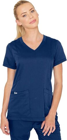 BARCO Grey's Anatomy Scrubs - Kira Scrub Top للنساء، رقبة على شكل حرف V، جيب بسحاب مطبوع عليه Love، قميص فرك نسائي فائق النعومة in Kuwait