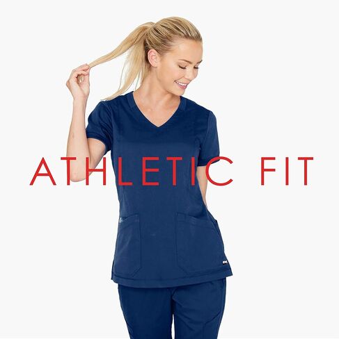 BARCO Grey's Anatomy Scrubs - Kira Scrub Top للنساء، رقبة على شكل حرف V، جيب بسحاب مطبوع عليه Love، قميص فرك نسائي فائق النعومة in Kuwait