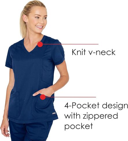 BARCO Grey's Anatomy Scrubs - Kira Scrub Top للنساء، رقبة على شكل حرف V، جيب بسحاب مطبوع عليه Love، قميص فرك نسائي فائق النعومة in Kuwait
