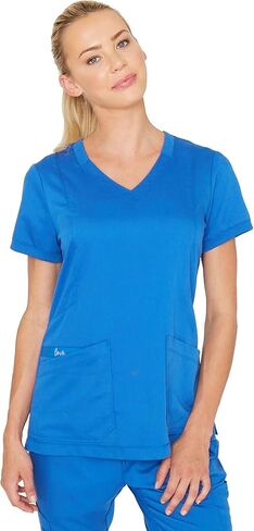 BARCO Grey's Anatomy Scrubs - Kira Scrub Top للنساء، رقبة على شكل حرف V، جيب بسحاب مطبوع عليه Love، قميص فرك نسائي فائق النعومة in Saudi Arabia