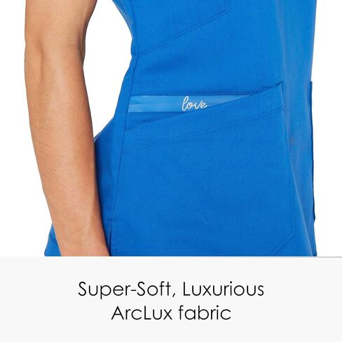 BARCO Grey's Anatomy Scrubs - Kira Scrub Top للنساء، رقبة على شكل حرف V، جيب بسحاب مطبوع عليه Love، قميص فرك نسائي فائق النعومة in Saudi Arabia