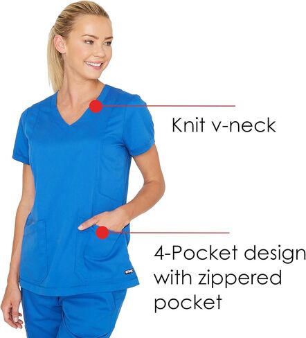 BARCO Grey's Anatomy Scrubs - Kira Scrub Top للنساء، رقبة على شكل حرف V، جيب بسحاب مطبوع عليه Love، قميص فرك نسائي فائق النعومة in Saudi Arabia