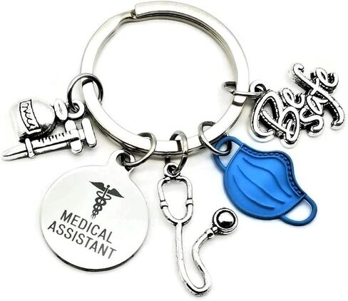 Kit's Kiss Medical Assistant Keychain MA Keychain Stethoscope Syringe Caduceus Medical Symbol Nursing School Graduation Medical Student Gift, Silver, Blue, Diameter of Key Ring : 1.2 inches (3 cm) in Saudi Arabia