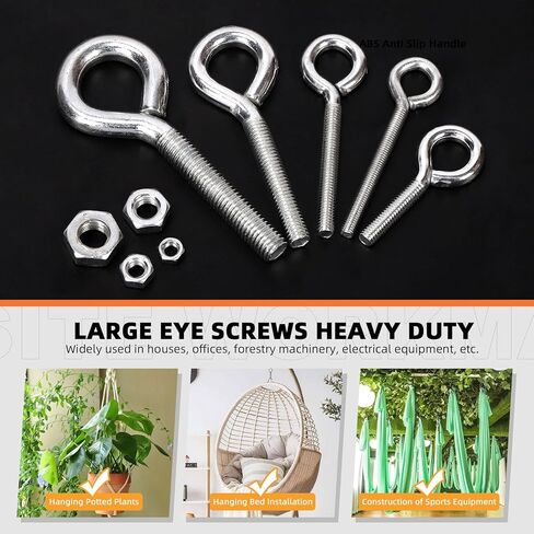 116 قطعة مسمار عين من Tanstic مع مجموعة متنوعة من الصواميل، M5 M6 M8 M10 مطلي بالزنك من الفولاذ الكربوني ومسامير براغي مع صواميل سداسية in Kuwait