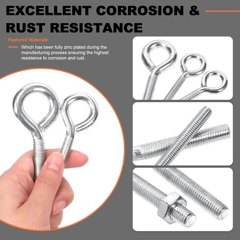 116 قطعة مسمار عين من Tanstic مع مجموعة متنوعة من الصواميل، M5 M6 M8 M10 مطلي بالزنك من الفولاذ الكربوني ومسامير براغي مع صواميل سداسية in Kuwait