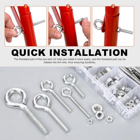 116 قطعة مسمار عين من Tanstic مع مجموعة متنوعة من الصواميل، M5 M6 M8 M10 مطلي بالزنك من الفولاذ الكربوني ومسامير براغي مع صواميل سداسية in Kuwait