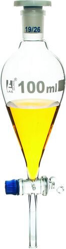 Squibb Separating Funnel, 100ml - 19/26 Plastic Stopper, Glass Key Stopcock, Ungraduated - Borosilicate Glass - Eisco Labs in Saudi Arabia