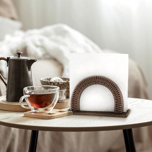 Paper Napkin Holder, Dinner Napkin Holder, Rustic Napkin Holder, Upright Napkin Holder, Napkin Holder Stand, Flat Napkin Holder, Resin Wicker Dark Brown in Kuwait