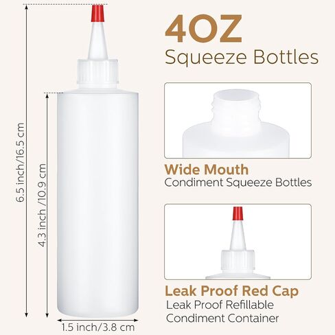 Jinei 100 Pack 4 oz Plastic Squeeze Condiment Bottles with Red Tip Cap Small Squeeze Bottles for Sauces Empty Squirt Condiment Bottles for Ketchup Dressings, Arts and Crafts in Saudi Arabia