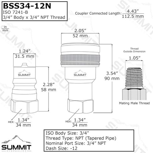مجموعة وصلات هيدروليكية سريعة الفصل من الستانلس ستيل 3/4 انش ان بي تي ايزو 7241-B in Kuwait