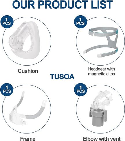 مجموعة الوجه الكامل من TUSOA لـ F20 تتضمن وسادة (L)، ومرفق، وإطار، وغطاء Hdgear للأنف والفم، سيليكون سائل ممتاز للاستخدام لفترة طويلة - كبير in Kuwait