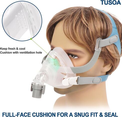 مجموعة الوجه الكامل من TUSOA لـ F20 تتضمن وسادة (L)، ومرفق، وإطار، وغطاء Hdgear للأنف والفم، سيليكون سائل ممتاز للاستخدام لفترة طويلة - كبير in Kuwait