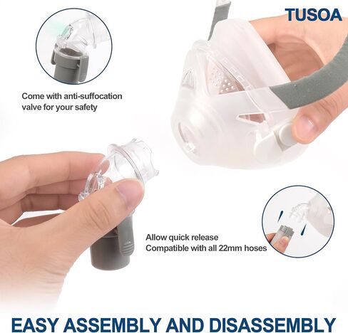 مجموعة الوجه الكامل من TUSOA لـ F20 تتضمن وسادة (L)، ومرفق، وإطار، وغطاء Hdgear للأنف والفم، سيليكون سائل ممتاز للاستخدام لفترة طويلة - كبير in Kuwait