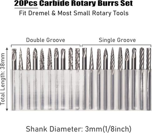 مجموعة شفرات كربيد صلبة 20 قطعة، شفرات دوارة من التنجستن مفردة ومزدوجة مقاس 3 مم، لقم توجيه CNC للنحت والتلميع والحفر in Kuwait