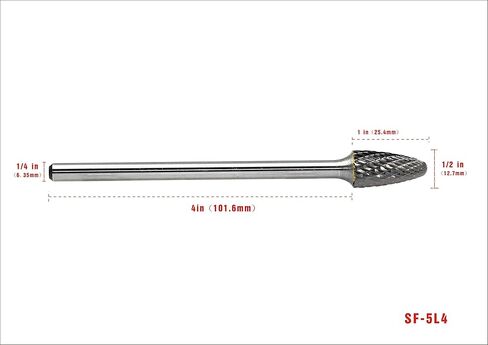 YUFUTOL Carbide Burr SF-5L4 with 1/4 Inch Shank Diameter Extended Long Double Cut Carbide Rotary Burr File 4 Inch Total Length x 1/2 Inch Cutter Dia x 1 Cutter Length Tree Shape with Radius End, 1pcs in Saudi Arabia