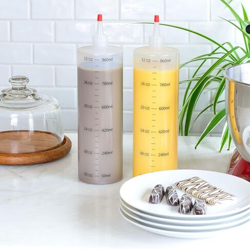 عبوة من 4 زجاجات ضغط بلاستيكية سعة 946 مل، زجاجات ضغط من البولي إيثيلين عالي الكثافة للحرف اليدوية، فن الطعام، الغراء، الحنة in Kuwait