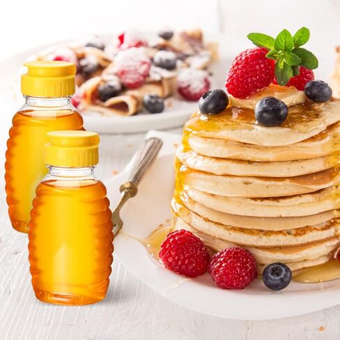 هوليري زجاجات عسل بلاستيكية شفافة سعة 8 اونصة قابلة لاعادة الملء قابلة لاعادة التعبئة، برطمانات عسل فارغة مع غطاء علوي قلاب، زجاجات ضغط بلاستيكية لتخزين الصلصات والشراب وتوزيعها، 48 قطعة in Kuwait