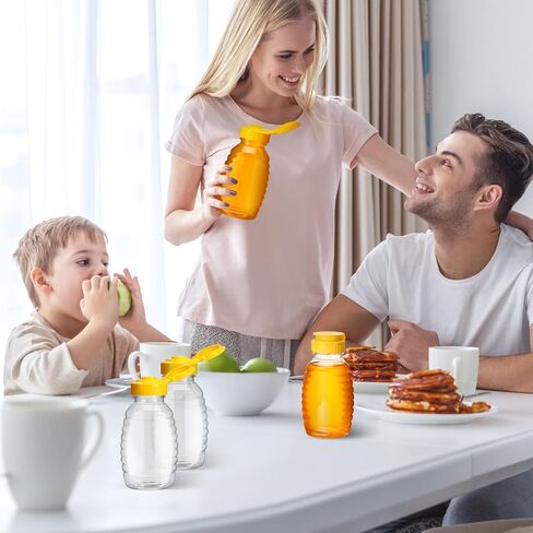 هوليري زجاجات عسل بلاستيكية شفافة سعة 8 اونصة قابلة لاعادة الملء قابلة لاعادة التعبئة، برطمانات عسل فارغة مع غطاء علوي قلاب، زجاجات ضغط بلاستيكية لتخزين الصلصات والشراب وتوزيعها، 48 قطعة in Kuwait