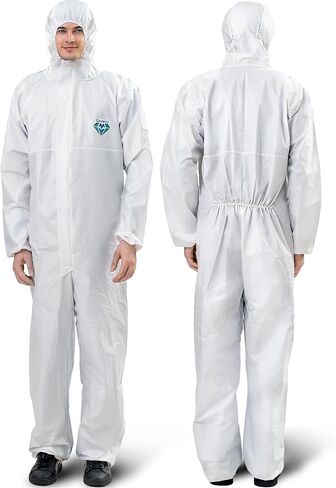 بدلات Medtecs Hazmat - خيارات 6 أحجام (قطعة واحدة) - مع شريط مختوم - بدلة معدات الحماية الشخصية من المستوى 4 يمكن التخلص منها من AAMI للحماية من المخاطر البيولوجية - ملابس CoverU الواقية لكامل الجسم مع غطاء محرك السيارة | ل in Kuwait