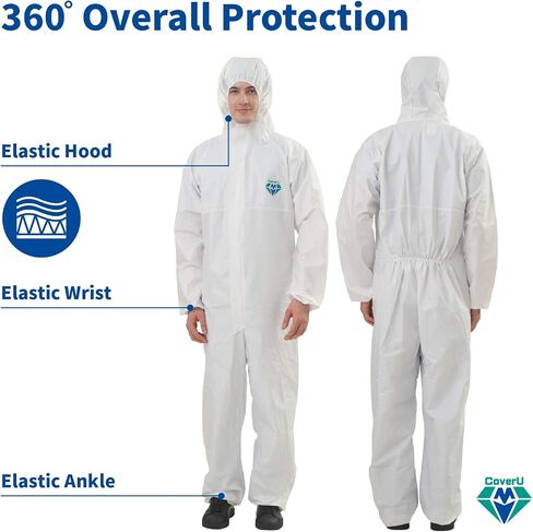 بدلات Medtecs Hazmat - خيارات 6 أحجام (قطعة واحدة) - مع شريط مختوم - بدلة معدات الحماية الشخصية من المستوى 4 يمكن التخلص منها من AAMI للحماية من المخاطر البيولوجية - ملابس CoverU الواقية لكامل الجسم مع غطاء محرك السيارة | ل in Kuwait