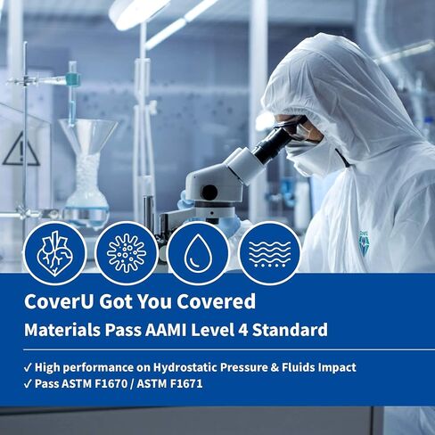 بدلات Medtecs Hazmat - خيارات 6 أحجام (قطعة واحدة) - مع شريط مختوم - بدلة معدات الحماية الشخصية من المستوى 4 يمكن التخلص منها من AAMI للحماية من المخاطر البيولوجية - ملابس CoverU الواقية لكامل الجسم مع غطاء محرك السيارة | ل in Kuwait