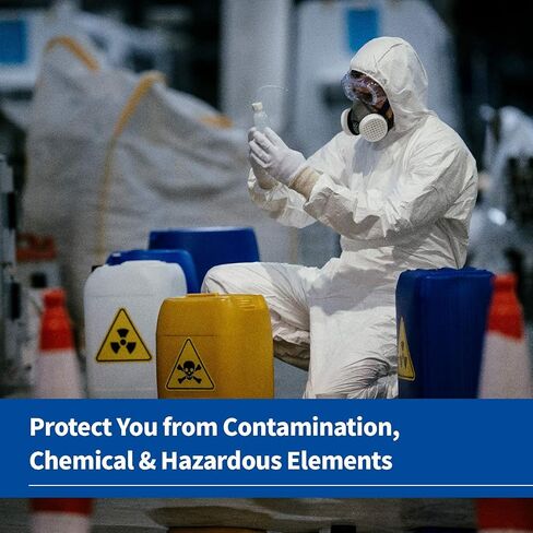 بدلات Medtecs Hazmat - خيارات 6 أحجام (قطعة واحدة) - مع شريط مختوم - بدلة معدات الحماية الشخصية من المستوى 4 يمكن التخلص منها من AAMI للحماية من المخاطر البيولوجية - ملابس CoverU الواقية لكامل الجسم مع غطاء محرك السيارة | ل in Kuwait