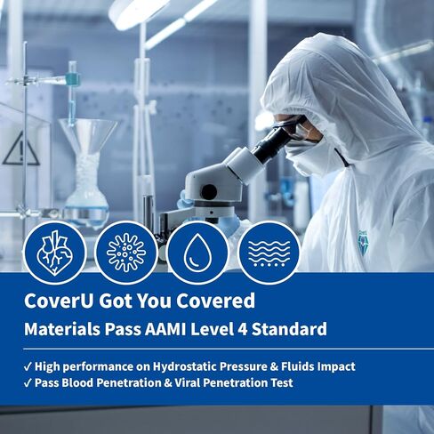 بدلات Medtecs Hazmat - خيارات 6 أحجام (قطعة واحدة) - مع شريط مختوم - بدلة معدات الحماية الشخصية من المستوى 4 يمكن التخلص منها من AAMI للحماية من المخاطر البيولوجية - ملابس CoverU الواقية لكامل الجسم مع غطاء محرك السيارة | ل in Kuwait