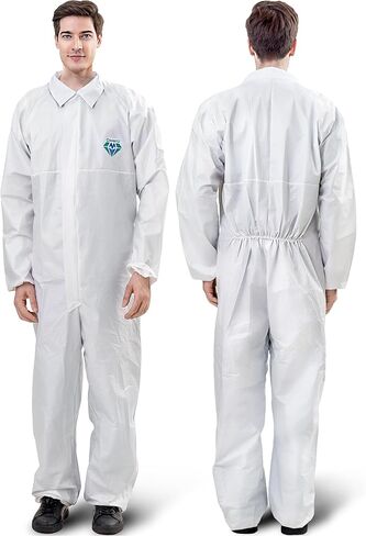 Medtecs Hazmat Suits - 6 Sizes Options (1 PC) - with Sealed Tape - AAMI Level 4 Disposable Coverall PPE Suit for Biohazard Chemical Protection - CoverU Full Body Protective Clothing with Hood | L in Kuwait