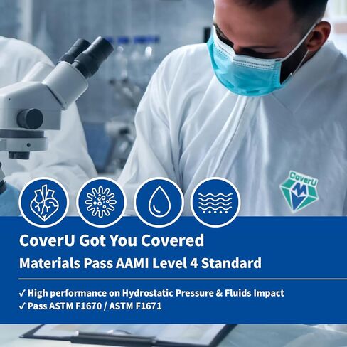 Medtecs Hazmat Suits - 6 Sizes Options (1 PC) - with Sealed Tape - AAMI Level 4 Disposable Coverall PPE Suit for Biohazard Chemical Protection - CoverU Full Body Protective Clothing with Hood | L in Kuwait