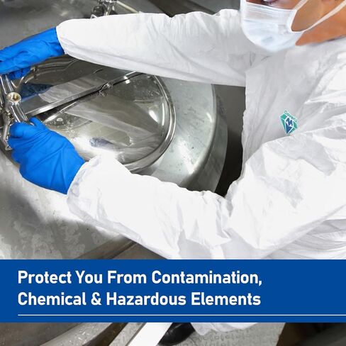 Medtecs Hazmat Suits - 6 Sizes Options (1 PC) - with Sealed Tape - AAMI Level 4 Disposable Coverall PPE Suit for Biohazard Chemical Protection - CoverU Full Body Protective Clothing with Hood | L in Kuwait