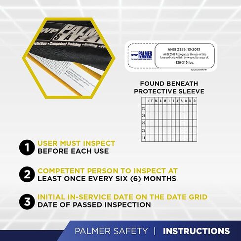 جهاز حماية من السقوط بحلقة على شكل حرف D مقاس 45.72 سم من Palmer Safety مع خطاف كبس مقاس 3/4 بوصة وحلقة على شكل حرف D، وحزام من البوليستر مع واقي من الشوائب، متوافق مع OSHA/ANSI in Kuwait