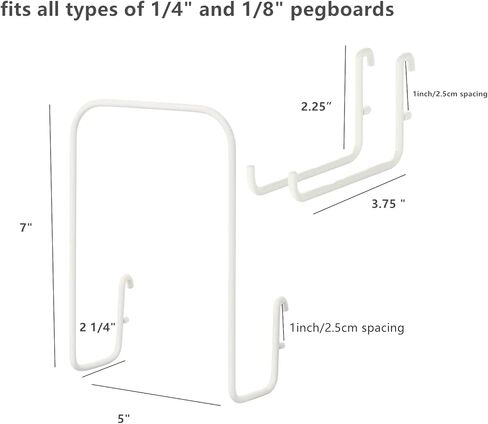 خطافات بيجبورد بيضاء من DODXIAOBEUL، حامل رسائل، تخزين الحروف، الكتب أو الأجهزة اللوحية، وخطافات ربط على شكل حرف J، 3 عبوات in Kuwait