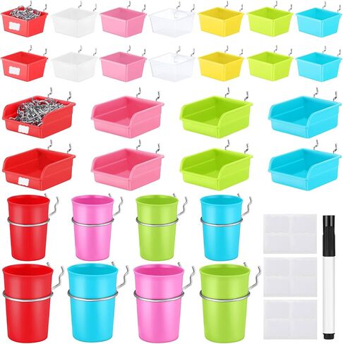 64 Pieces Pegboard Bins Pegboard Cups with Hooks and Loops Peg Hooks Assortment Organizer Accessory for Organizing Accessories Tools Storage Office Workshop Garage Workbench (Black) in Kuwait