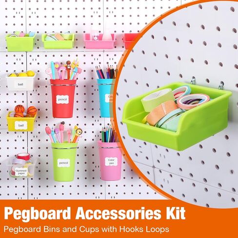 64 Pieces Pegboard Bins Pegboard Cups with Hooks and Loops Peg Hooks Assortment Organizer Accessory for Organizing Accessories Tools Storage Office Workshop Garage Workbench (Black) in Kuwait
