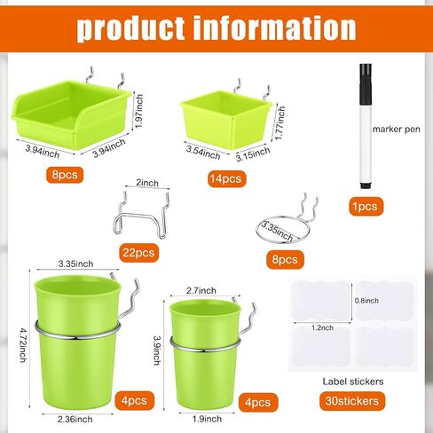 64 Pieces Pegboard Bins Pegboard Cups with Hooks and Loops Peg Hooks Assortment Organizer Accessory for Organizing Accessories Tools Storage Office Workshop Garage Workbench (Black) in Kuwait