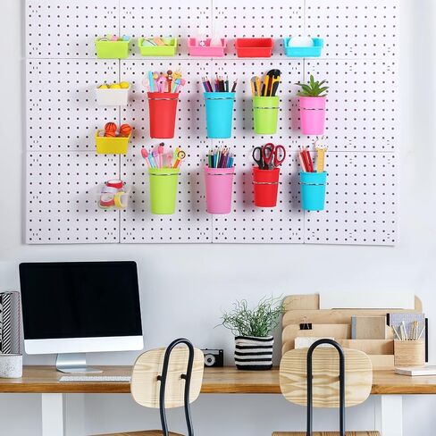 64 Pieces Pegboard Bins Pegboard Cups with Hooks and Loops Peg Hooks Assortment Organizer Accessory for Organizing Accessories Tools Storage Office Workshop Garage Workbench (Black) in Kuwait