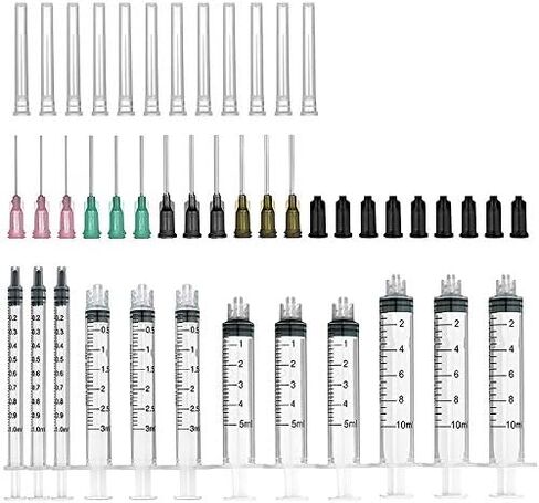 12 Pack - 1ml, 3ml, 5ml, 10ml Syringes each 3pcs with 14Ga, 16Ga, 18Ga and 20Ga Blunt Tip Needles and Storage Caps(Luer Lock) in Kuwait