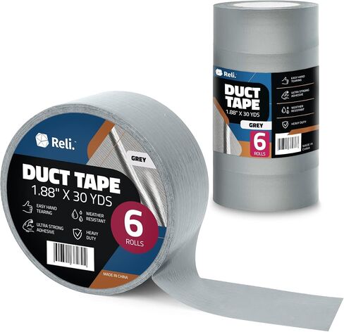 Reli. Duct Tape, Grey | 1.88" x 180 Yards Total (6 Rolls, 30 Yds Each) |Heavy Duty Duct Tape - Waterproof, Tear by Hand |Silver Duct Tape for Repairs, Construction, Bundles, Piping, Box Sealing (Grey) in Saudi Arabia