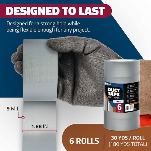 Reli. Duct Tape, Grey | 1.88" x 180 Yards Total (6 Rolls, 30 Yds Each) |Heavy Duty Duct Tape - Waterproof, Tear by Hand |Silver Duct Tape for Repairs, Construction, Bundles, Piping, Box Sealing (Grey) in Saudi Arabia