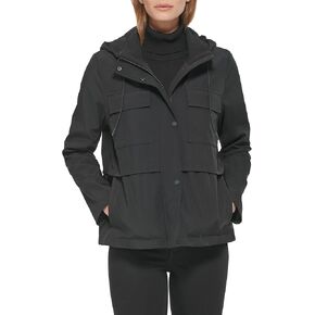 Calvin Klein Women's Lightweight Cropped Hooded Snap Pockets Puffer, Black, X-Large in Saudi Arabia
