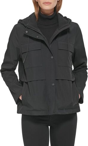 Calvin Klein Women's Lightweight Cropped Hooded Snap Pockets Puffer, Black, X-Large in Saudi Arabia
