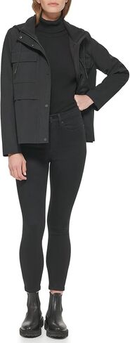 Calvin Klein Women's Lightweight Cropped Hooded Snap Pockets Puffer, Black, X-Large in Saudi Arabia