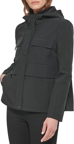 Calvin Klein Women's Lightweight Cropped Hooded Snap Pockets Puffer, Black, X-Large in Saudi Arabia