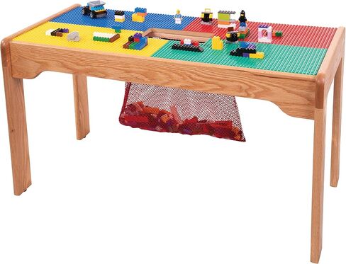 FUN BUILDER Table-Compatible with Lego® Brand Blocks with Built in Mesh Net 32"x16" Made in USA! Solid Wood Frame and Legs. Built to Last! Ages 5 and Older! in Saudi Arabia