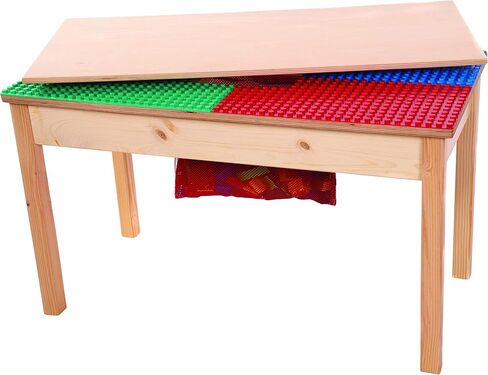 FUN BUILDER Table-Compatible with Lego® Brand Blocks with Built in Mesh Net 32"x16" Made in USA! Solid Wood Frame and Legs. Built to Last! Ages 5 and Older! in Saudi Arabia