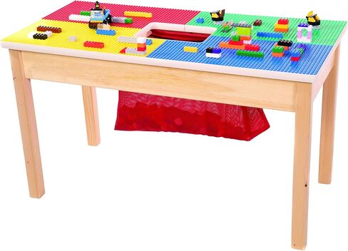 FUN BUILDER Table-Compatible with Lego® Brand Blocks with Built in Mesh Net 32"x16" Made in USA! Solid Wood Frame and Legs. Built to Last! Ages 5 and Older! in Saudi Arabia