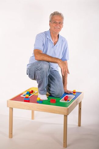FUN BUILDER Table-Compatible with Lego® Brand Blocks with Built in Mesh Net 32"x16" Made in USA! Solid Wood Frame and Legs. Built to Last! Ages 5 and Older! in Saudi Arabia