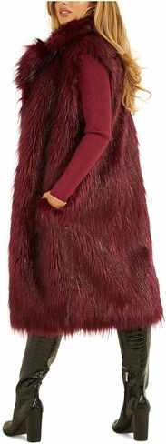 GUESS womens Sleeveless Lushious Faux With Faux Leather Belt Fur Vest, Garnet Wine Multi, X-Small US in Saudi Arabia