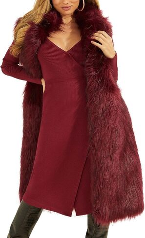 GUESS womens Sleeveless Lushious Faux With Faux Leather Belt Fur Vest, Garnet Wine Multi, X-Small US in Saudi Arabia
